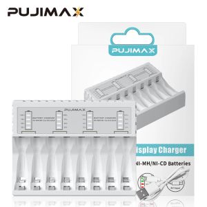 Pujimax Novo 8 slots carregador de bateria Smart Fast Charging com tela LCD por 1,2V AAA/AA NI-MH/NI-CD Ferramenta de bateria