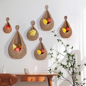 Storage Bags Wall-Mounted Hand-Woven Twine Vegetable And Fruit Baskets Bird'S Nest Mesh Pocket Decorative Pendant Hanging