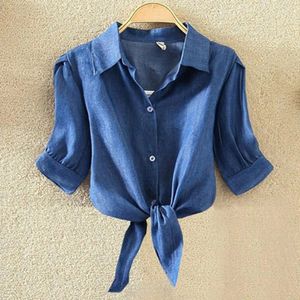 Kvinnor Bluses Womens Beach Tops and Shirt Turn-Down Collar for Blusas Femme Holidays Lady Woman Casual Sexy Blue Tees Plus Size 4xl