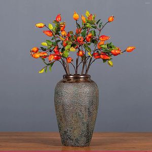 Decorative Flowers Fake Artificial Rose Fruit Pomegranate Berries Red Yellow Bouquet Floral Garden Home Decor DIY