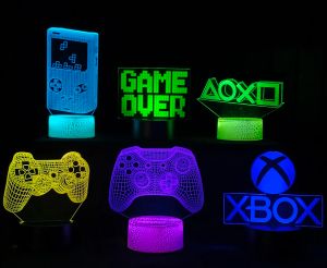 PS Gaming Room Setup Lightup Lighting Gaming Console Decor 3D Visual LED Night Lamp Controller Icons Light Gift for Boys and Grils