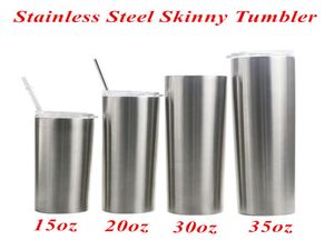 20oz Skinny Tumbler Slim tumbler Beer Coffee Mug 304 Isolamento de aço inoxidável Frasco de vácuo com tampa e palha 15oz 20oz 30oz Tra4311556