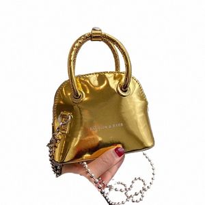 Marca mini sacos de concha para mulheres cor pura ouro brilhante mini bolsa de ombro 2023 nova primavera bonito mulheres crossbody menger sacos q8ez #