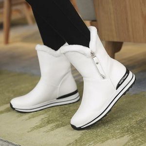 Сапоги зимние плюшевые туфли Женщина белые ботинки с меховыми женски
