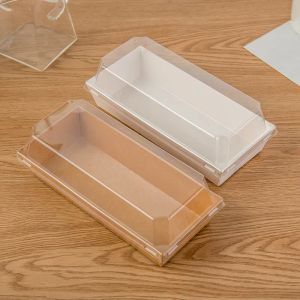 wholesale Cake Box Square Rectangle Kraft Paper Boxes Sandwich Bread Snack Packaging Container Clear Lid ZZ