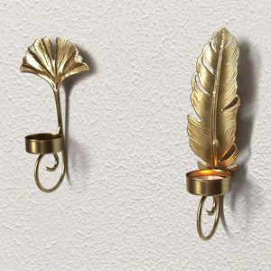Candle Holders Metal Leaf Holder Nordic Style Wall Hanging Decoration Candlestick Golden Rack Party Gift Home Room Year Decor