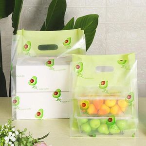 Confezione regalo 50 pezzi di plastica Avocado Packaging Bag Lunch Salad Food Take Away Sacchetti di imballaggio con manico Fresh Green Trasparente