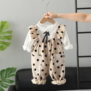 Giyim Setleri Doğdu Bebek Kız Giysileri Kıyafetler Polka Dot Tulumlar Gömlek 2 PCS Kızlar İçin Takım