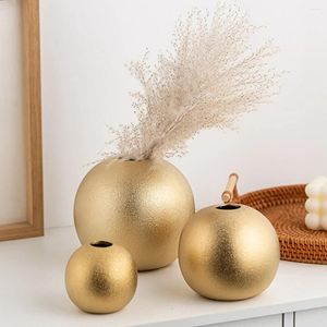 Vasos BoyouGolden Sliver Fosco Bola De Cerâmica Vaso Luxo Sala de Estar Mesa Casa Decoração Acessórios Nórdico Moderno Estético