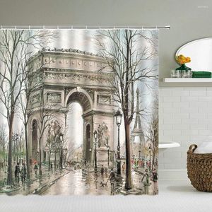 Duş Perdeleri 3D Manzara Su Geçirmez Perde Avrupa Retro Banyo Kancalar Dekoratif 180 200cm Polyester Ekran