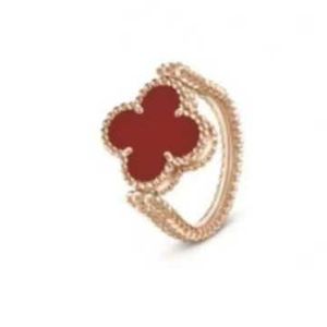 Designer Hochversion Van Vierblatt Gras Rot Jade Mark doppelseitig geschleuderter Ring für Frauen reine silberne versilberte 18K Gold Präzision FBV8