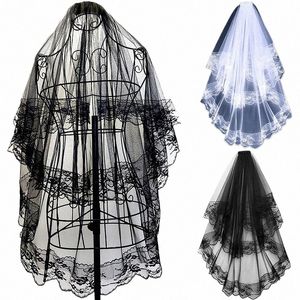 black White Lace Bridal Veils with Comb Short Two Layer Bridal Vintage Wedding Veils for Bride Cosplay Costume Hair Accories o3Kv#