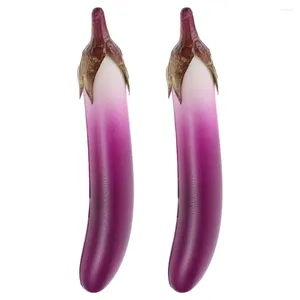 Dekorativa blommor 2 PCS -modeller Aubergine Showcase Display Props gröna grönsaker Simulerade False Purple Lifelike Artificial