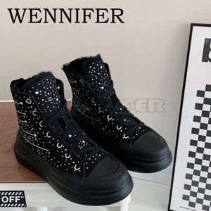 Sapatos casuais diamante laser de alta qualidade tênis grossos dedo do pé redondo manter lã quente treinadores impermeáveis ​​mulheres inverno escalada correndo botas de neve