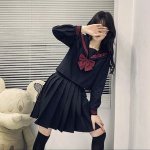 Japanska skoluniform flickor plus size jk kostym röd slips tre grundläggande sjöman kvinnor långärmad 240325