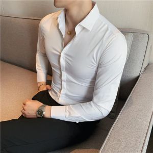 New Men's Shirt Luxury Repair Ball Gown Slim Solid Color Long Sleeve Shirt Streetwear