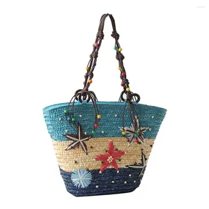 Shoulder Bags Starfish Woven Handbags Hand-embroidered Beaded Bohemian Straw Bag Summer Fashion Casual Simple Elegant For Travel Vacation
