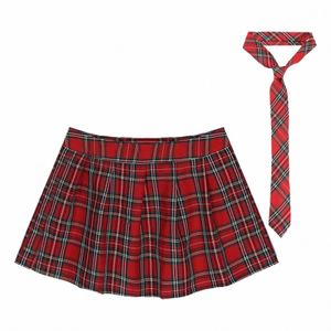 Minigonna a pieghe scozzese con cerniera da donna con cravatta Gonna uniforme per studentesse giapponesi Costume cosplay Fancy Dr Ball Outfit u7t9 #