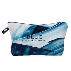 FI Paint Women Cosmetic Bag Blue Toalettetis Bag Travel Organizer Makeup Bag Letter Pencil Case Mini Gift Custom Mönster T9ES#