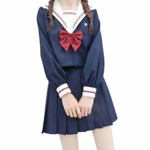 2022 Ny japansk stil S-XL Studentflickor Skola Uniform Girls Navy Costume Women Sexig Navy JK Sailor Blue Pleated Kjol C1HC#