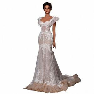 bella maglia di pizzo sirena abiti da sposa unici volant a strati appliques matrimonio Dr pavimento lunghezza tulle abiti da festa di nozze x5Zk #