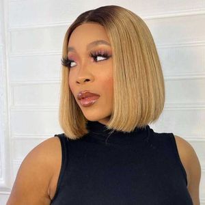 Nxy Vhair Парики Ombre Blonde Bob 13x6 Парик фронта шнурка Короткие человеческие волосы Бразильские 5x5 Цвет закрытия 427 Мед 240330