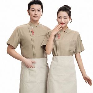 Restaurang Kitchen Uniform Food Service matlagningskläder kvinnor män lagar hotell servitör overall mats service kort ärmskjorta d10t#