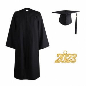 1 zestaw Graduati Solid Solid Black Stope z Tassel 2023 College Graduati Suknia Hat Zestaw popularny ubrania unisex 20fn##