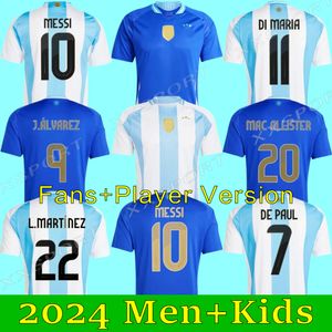 Argentinas 3 -stjärniga fotbollströjor Final 2023 2024 Enzo Aarez di Maria Messis signerade fotbollströja Maradona Martinez 24 25 de Paul Dybala Men Kids Kit