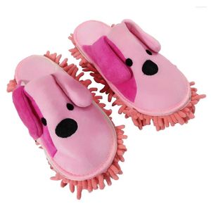 Löffel Cartoon Hund Mopp Hausschuhe Mikrofaser Sauber Stauben Abnehmbare Wischen Schuhe Für Büro Hause Zimmer Rosa