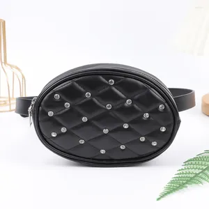 Waist Bags 1 Piece Of Diamond Inlaid PU Leather Women's Belt Bag Fashionable Checkered Chest Funny Pack