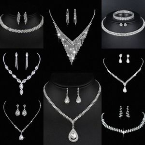 Värdebelt lab diamantsmycken Set Sterling Silver Wedding Halsbandörhängen för kvinnor Bridal Engagement Smyckesgåva A9IQ#