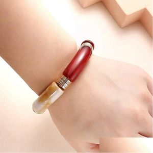 Bangle Arcylic Vintage Marble Grain Curved Bamboo Tube Women Bangles Fashion Jewelry Gifts For Her Lady Bracelet Drop Delivery Bracele Otuhj