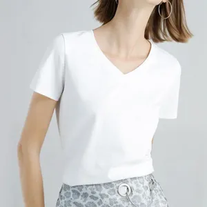 女性用Tシャツ夏のミニマリスト半袖Tシャツ女性用スリムフィットソリッド汎用Vネックトップ