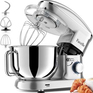 Facelle Electric Vertical Mixer, 660W 6-speed Kitchen Mixer with Pulse Button, Accessory Includes 6.5 Quart Bowl, Dishwasher Washable, Dough Hook, Egg Beater