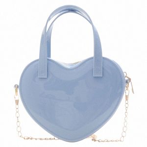 cute Heart Women Shoulder Bags Fi Solid PVC Menger Chain Zipper Satchel Bag Ladies Small Simple Crossbody Handbags a3wt#