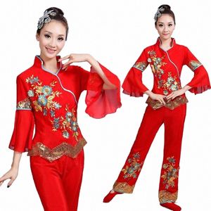 2018 Nya Yangge Clothing Dance S Kvinnliga medelålders och gamla midjan Fan Dance Square Dance Natial Performance Clothing N1VR#