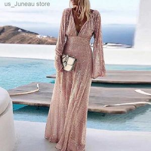 Basic Casual Dresses Fashion Dp V Neck Boho Party Dress Women Elegant Gold Stamping Off Shoulder Long Dress Summer Casual Slveless Beach Dresses T240330