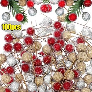 Dekorative Blumen, 10/100 Stück, Schaumstoff, künstliche Beere, Weihnachten, Rotgold, Fake DIY, Weihnachtsbaum, Kranz, Dekor, Hochzeit, Party, Geschenkbox, Heimdekoration