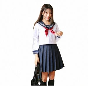 Uniforme scolastica giapponese in stile coreano Studenti Ragazze Modello tridente JK Uniforme bianca da marinaio Top + Gonna + Cravatta Uniformi preppy 38ca #