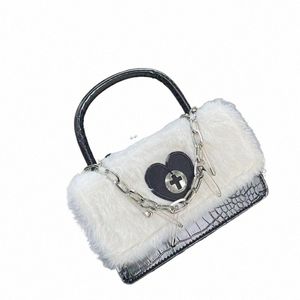 plush handbag Spice girl color ctrast vintage chain tote cute e shoulder menger bag y2k Harajuku versatile s1Fn#