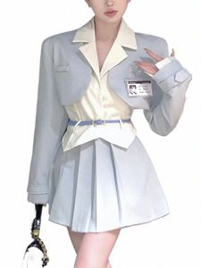 Японская школьная форма Kawaii JK Женская корейская милая школьная форма для косплея для девочек Осенний пиджак с рукавами Lg и комплект плиссированной юбки V0kt #