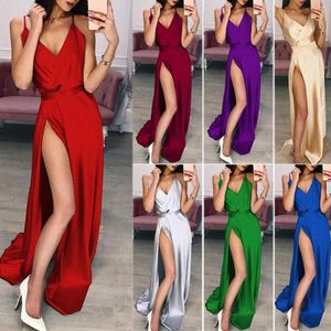 Abiti casual Abito da cocktail Nero Manica lunga Donna Elegante Halterneck Backless Crisn Satin Spaghetti