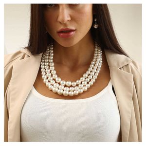 Pearl fashion exaggeration womens string pearl clavicle multi layer Necklace 6410