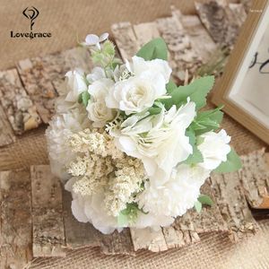 Bröllopsblommor Lovegrace Silk Flower Bridesmaid Bouquet Artificial Bridal Fake Marriage Bouquets