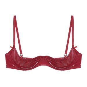 Mulheres sexy meia xícara de sutiã de lingerie aberta de lingerie top top de couro lustroso com roupa de baixo