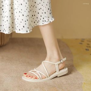 Freizeitschuhe Damen Sandalen mit Sommer-Kreuzriemen-Design, flacher Bodenschnalle, bequem und hohl, 41–11