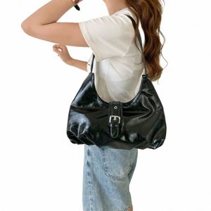 women Vintage Black Hobos Shoulder Bags Luxury Design Cloud Underarm Handbag Girls Soft Y2k Motor Purse Female Half Mo Bags f9xQ#
