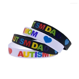 Bangle 50 Pcs Love Autism DAD And MOM Silicone Wristband For Parent Gift Rubber Black White