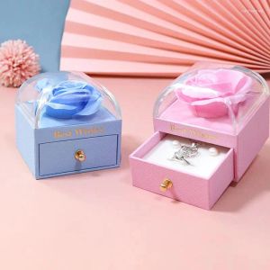 Bolsas de joias bolsas de joalheria eterna rosa flor caixa de presente anel de anel de colar caixas de armazenamento de casamento de casamentos embalagens de natal exibir jóias